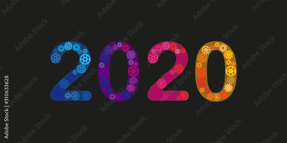 New Year 2020 with colored cogwheels.