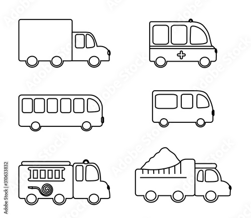 Trucks on a white background. Silhouette. Collection. Vector illustration.