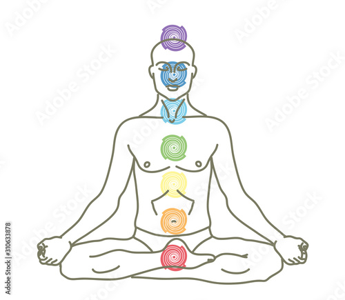 A man is sitting in a lotus position. Yogi. Silhouette on a white background. Vector illustration.