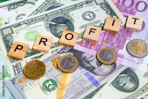 word profit on the money banknotes background