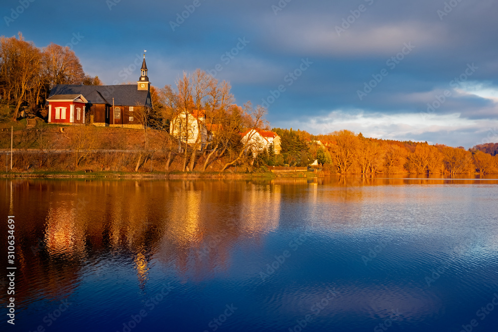Obraz premium Kirche Stiege im Harz Abendlicht Sonnenuntergang