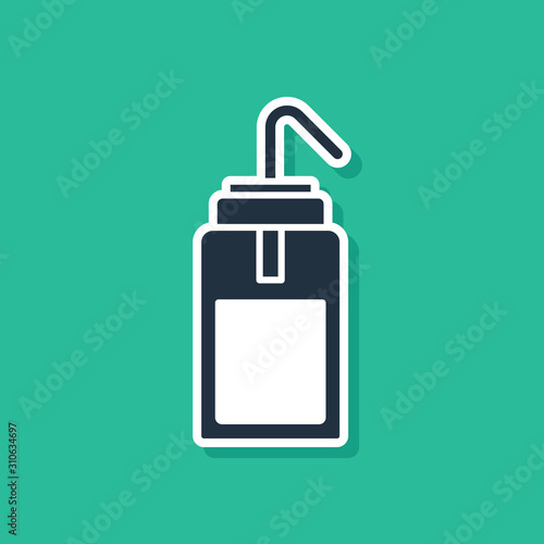 Blue Laboratory wash bottle for chemistry and science lab icon isolated on green background. Equipment for spraying water and solvents. Vector Illustration