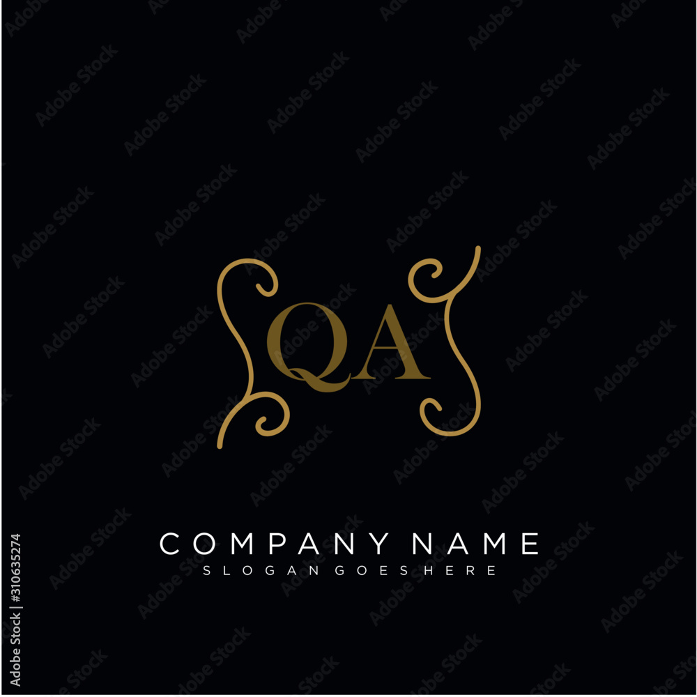 QA Initial logo. Ornament ampersand monogram golden logo QA Initial logo. Ornament ampersand monogram golden logo
