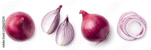 Foto Fresh whole and sliced red onion
