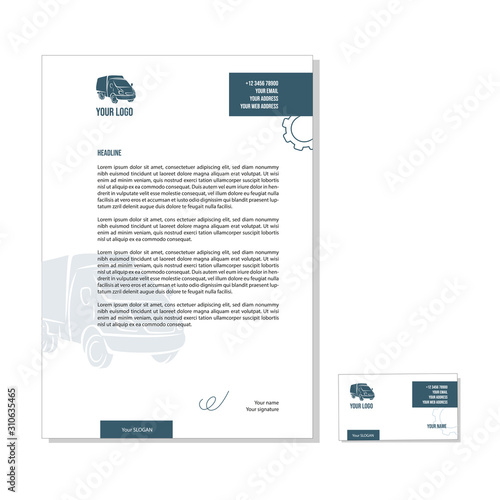 Letterhead template with lorry background. Corporate identity for a transport company