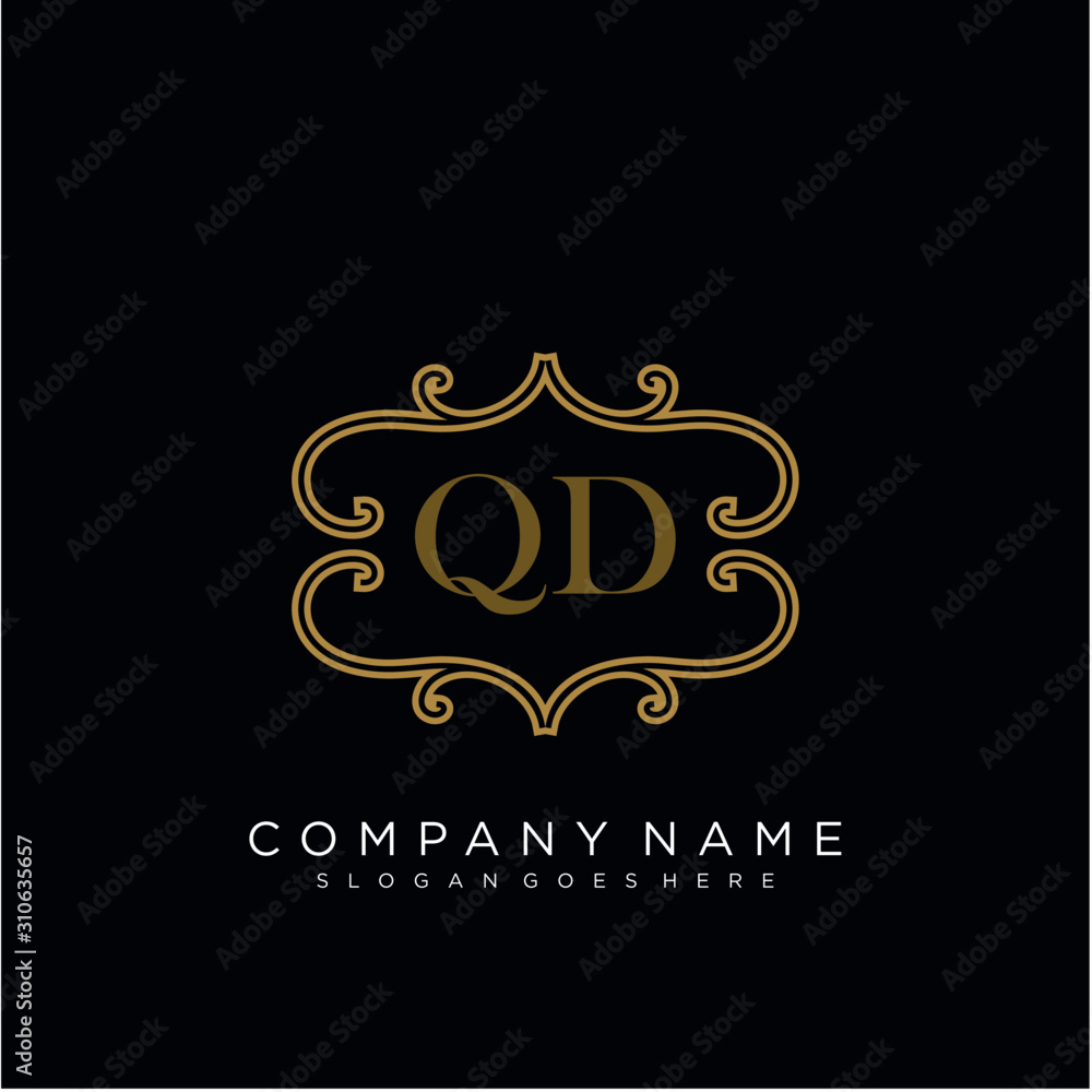 QD Initial logo. Ornament ampersand monogram golden logo
