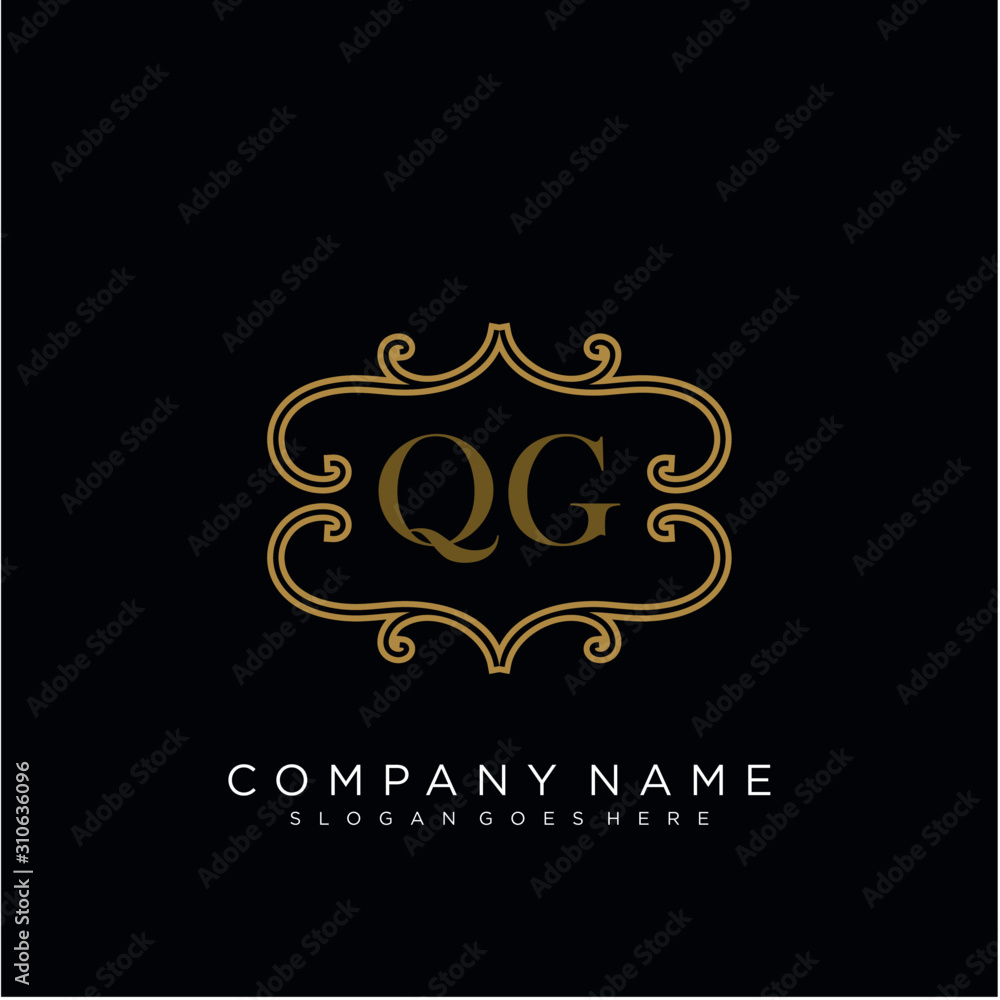 QG Initial logo. Ornament ampersand monogram golden logo