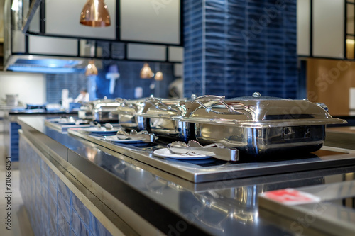 Professional kitchen equipment at buffet tables 7