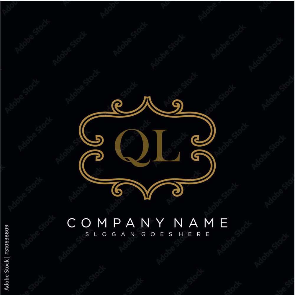 QL Initial logo. Ornament ampersand monogram golden logo