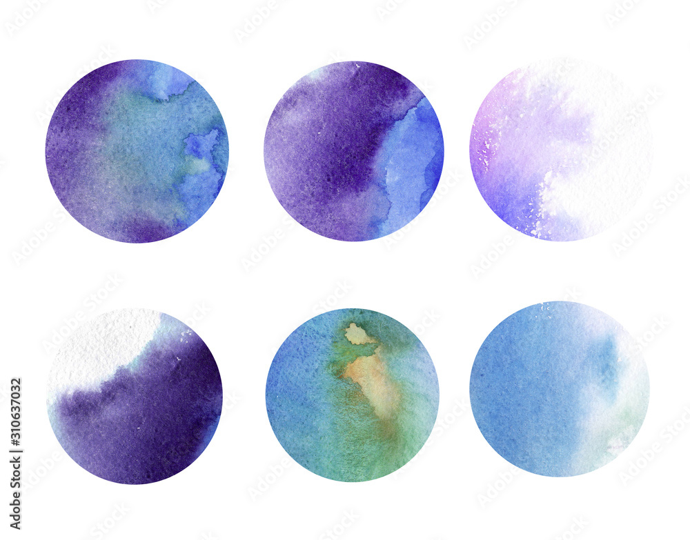 Watercolor set of circles. Hand painted abstract texture backgrounds. Hand drawn illustration. Round elements. Watercolor set of circles. Hand painted abstract texture backgrounds. Hand drawn illustration. Round elements.