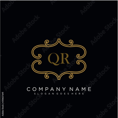 QR Initial logo. Ornament ampersand monogram golden logo