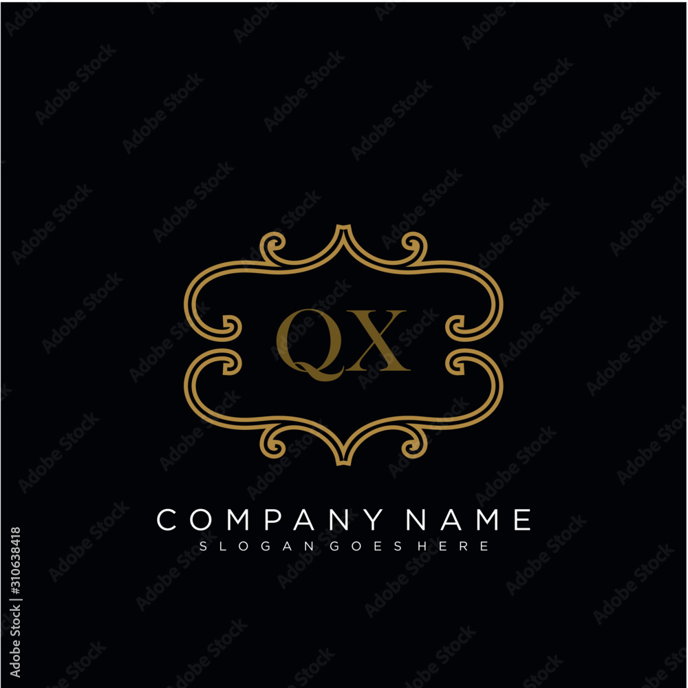 QX Initial logo. Ornament ampersand monogram golden logo