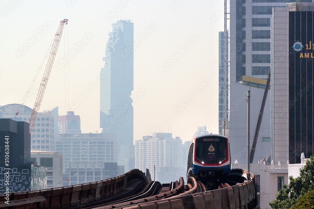 Bangkok, Thailand - December 11, 2019: BTS Skytrain approaching ...