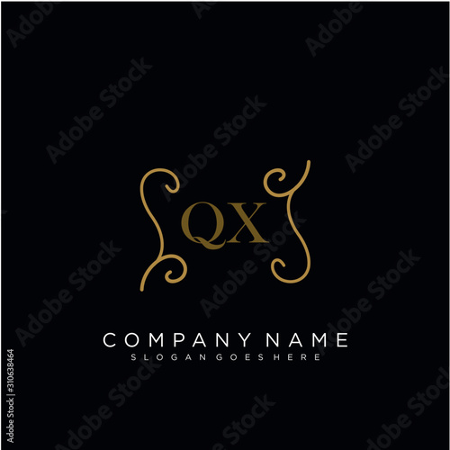 QX Initial logo. Ornament ampersand monogram golden logo
