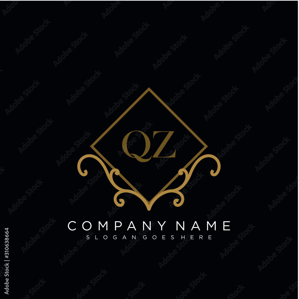 QZ Initial logo. Ornament ampersand monogram golden logo