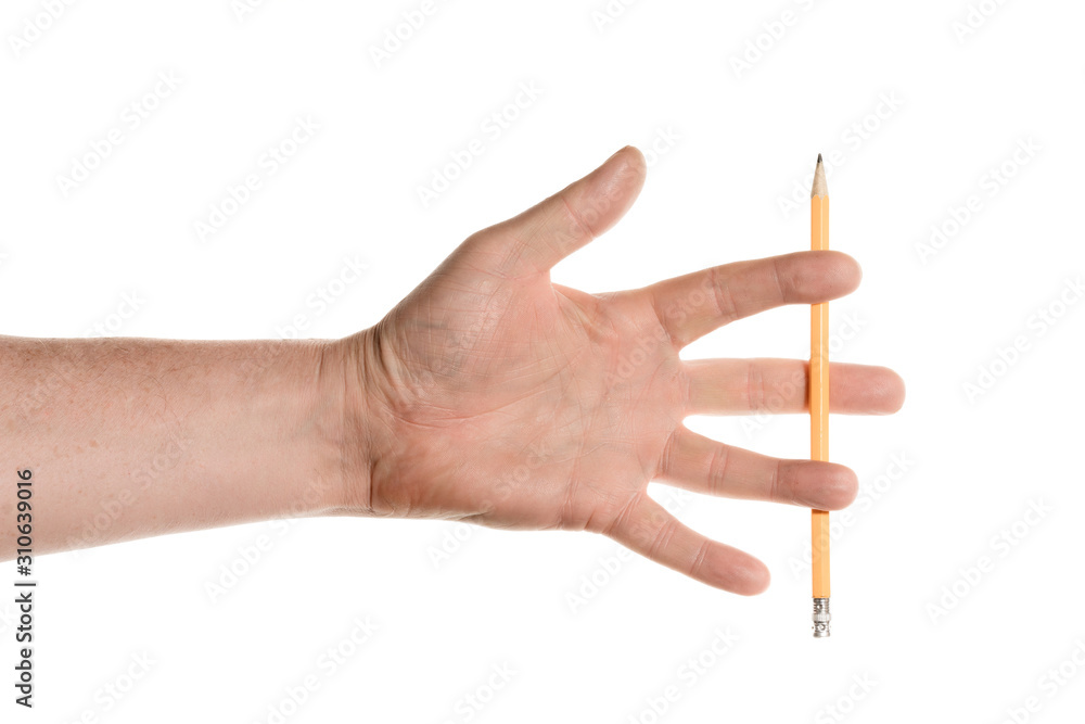 hand holding a pencil isolated on white background hand holding a pencil isolated on white background