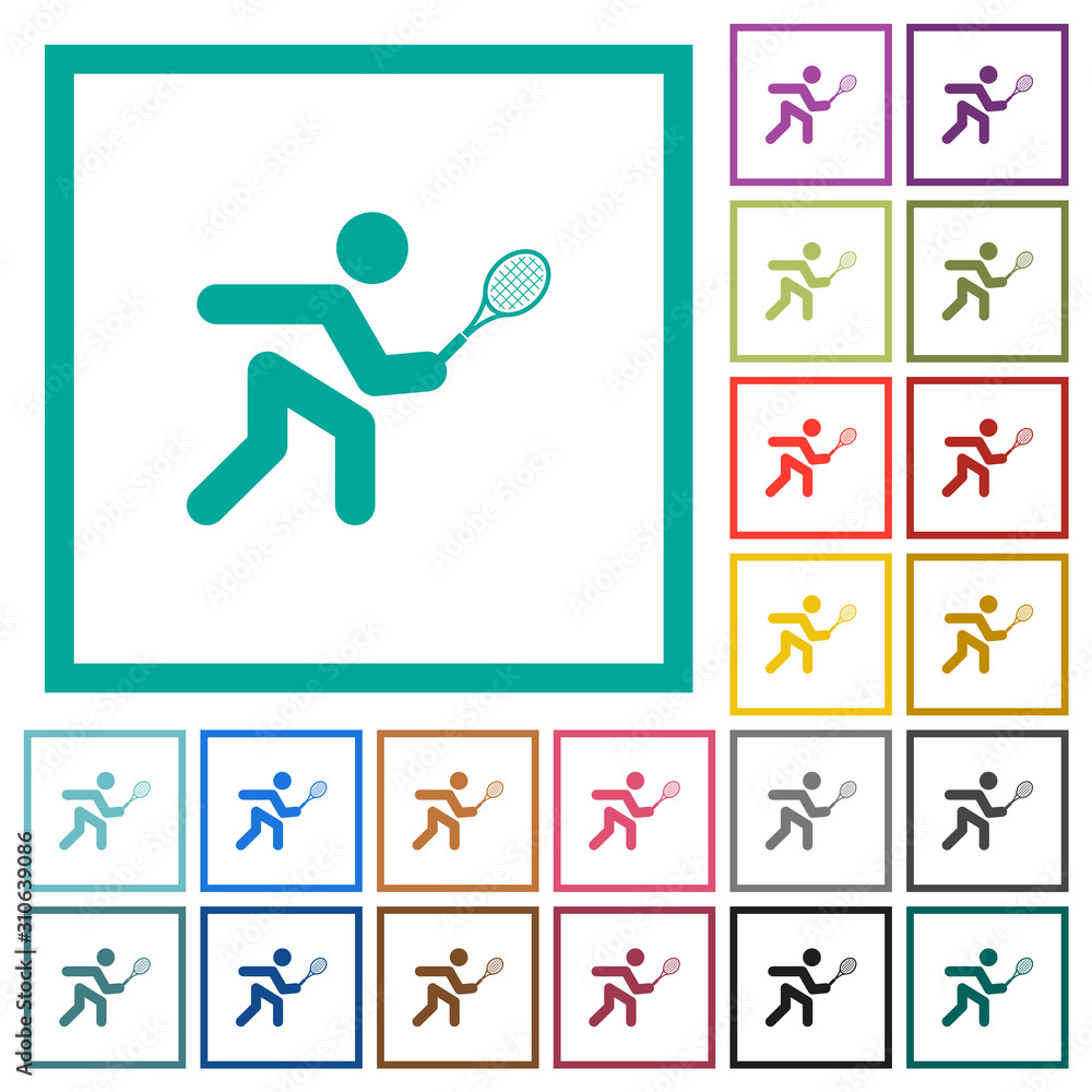 Tennis player flat color icons with quadrant frames Tennis player flat color icons with quadrant frames