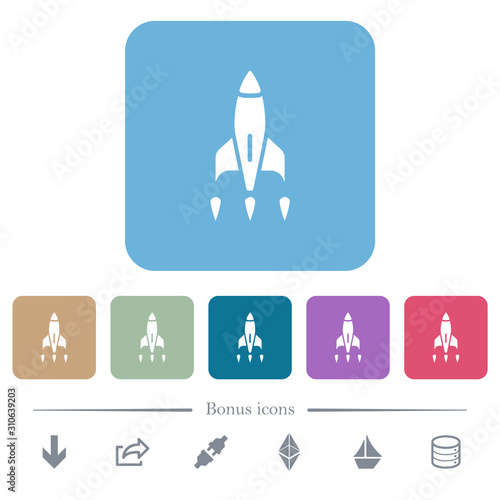Rocket flat icons on color rounded square backgrounds