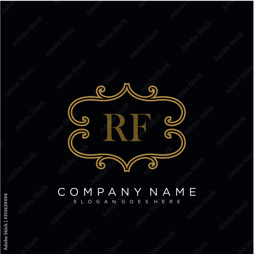 RF Initial logo. Ornament ampersand monogram golden logo