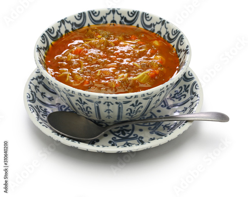 moroccan harira soup isolated on white background photo