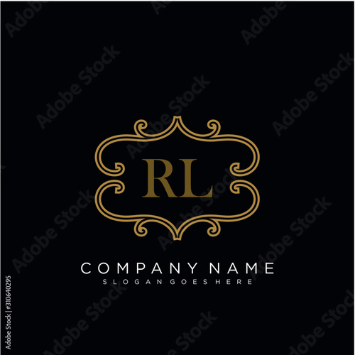 RL Initial logo. Ornament ampersand monogram golden logo