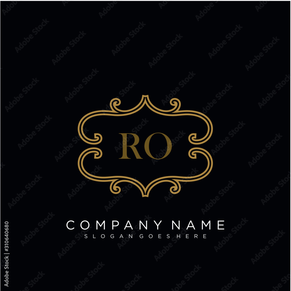 RO Initial logo. Ornament ampersand monogram golden logo