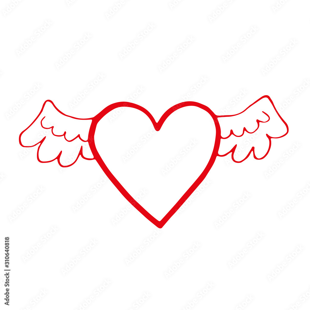 Hand drawn red heart on white background. Vector illustration. Scribble heart. Love concept for Valentine's Day