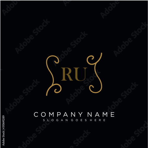 RU Initial logo. Ornament ampersand monogram golden logo