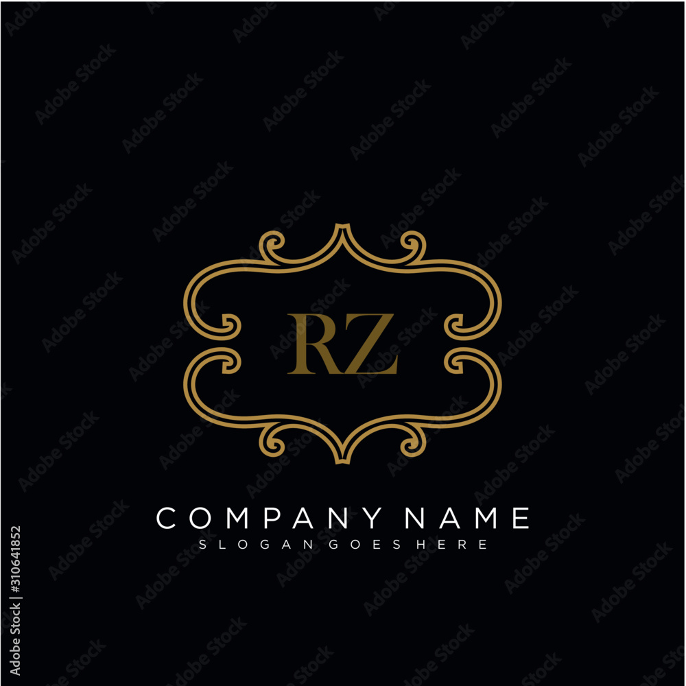 RZ Initial logo. Ornament ampersand monogram golden logo