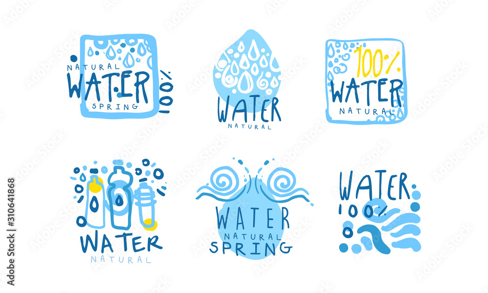 Natural Water Label or Badge Design Vector Set