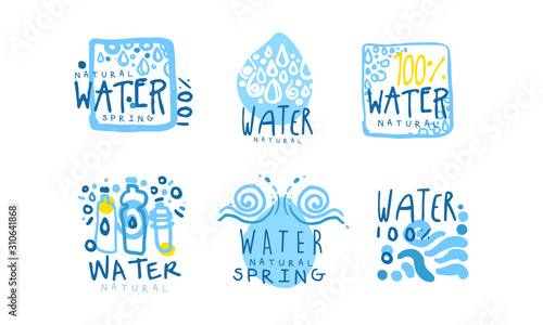 Natural Water Label or Badge Design Vector Set