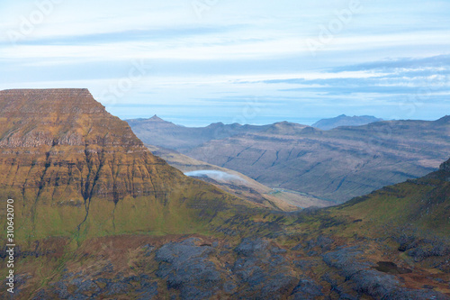 Beautiful views of the Faroe Islands from a bird flight