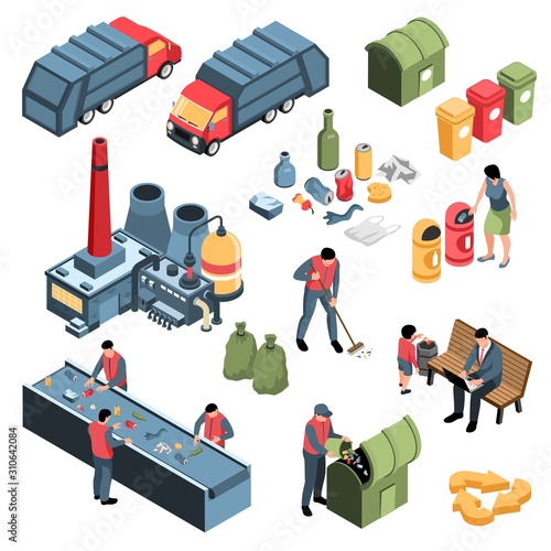 Isometric Garbage Recycling Set