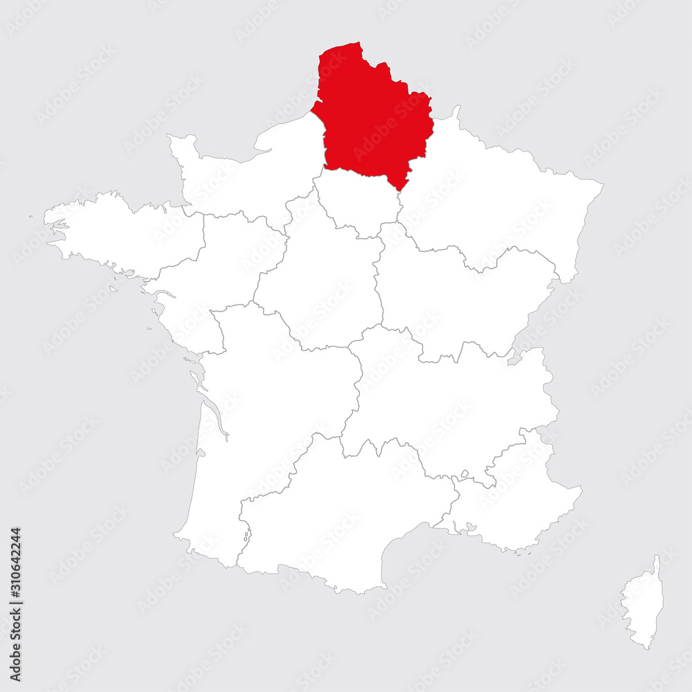 Lille region highlighted red on france map vector. Gray background.