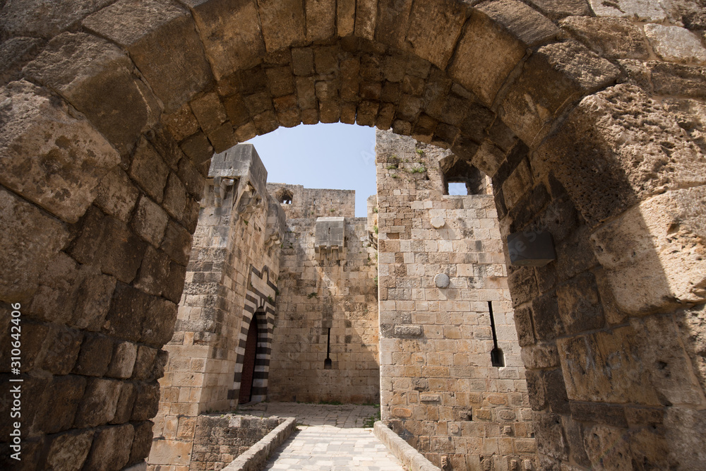 The entrance to the Citadel of Raymond de Saint-Gilles, a crusader fortress. Tripoli, Lebanon - June, 2019