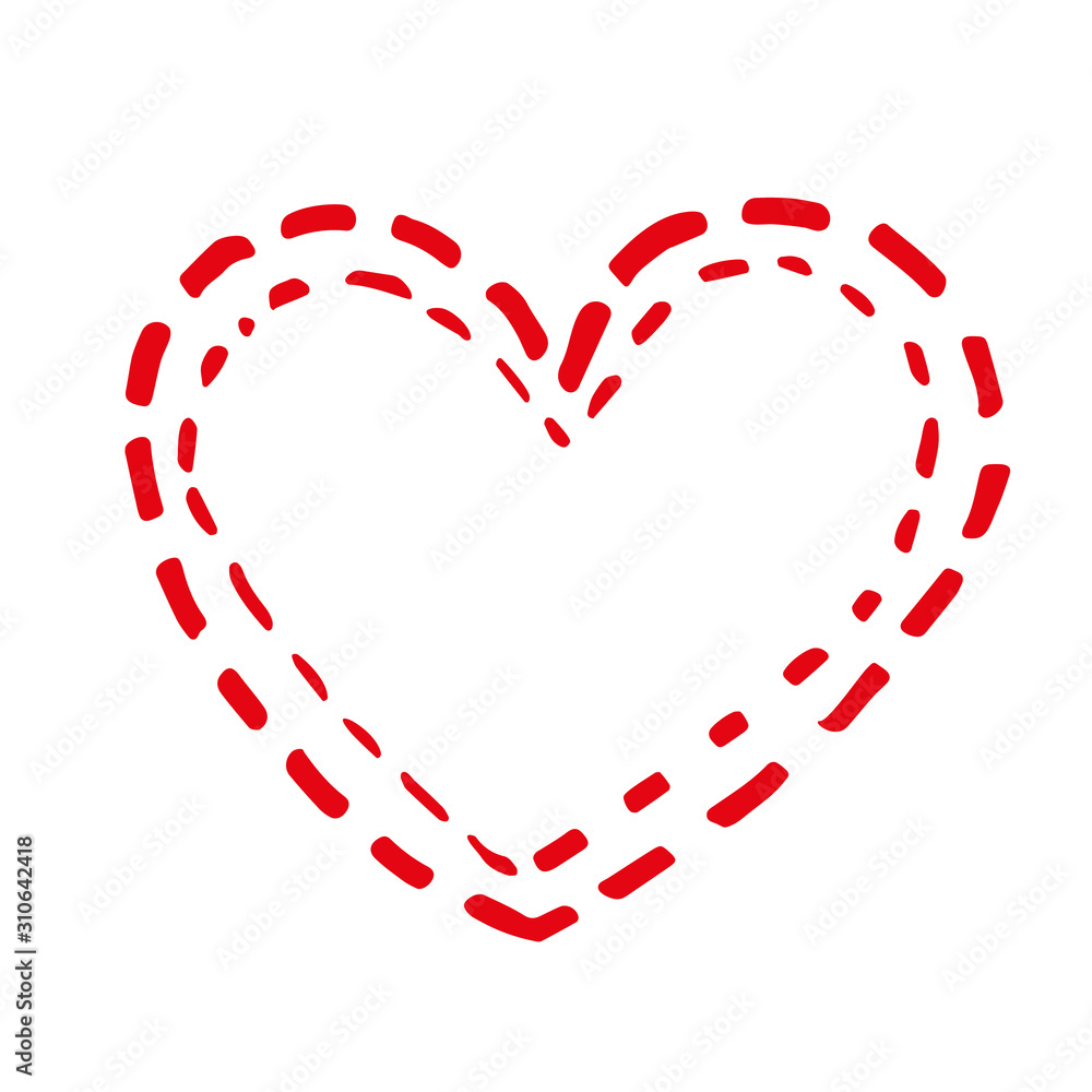 Hand drawn red heart with double dash stroke on white background. Vector illustration. Scribble heart. Love concept for Valentine's Day