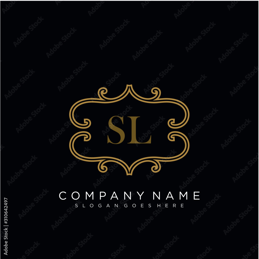SL Initial logo. Ornament ampersand monogram golden logo