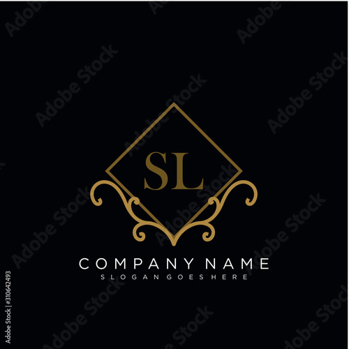 SL Initial logo. Ornament ampersand monogram golden logo
