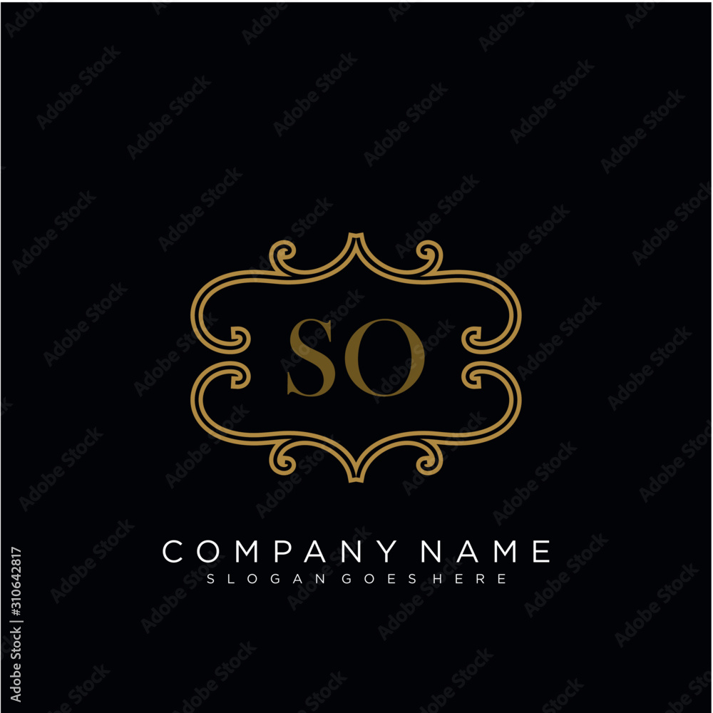 SO Initial logo. Ornament ampersand monogram golden logo