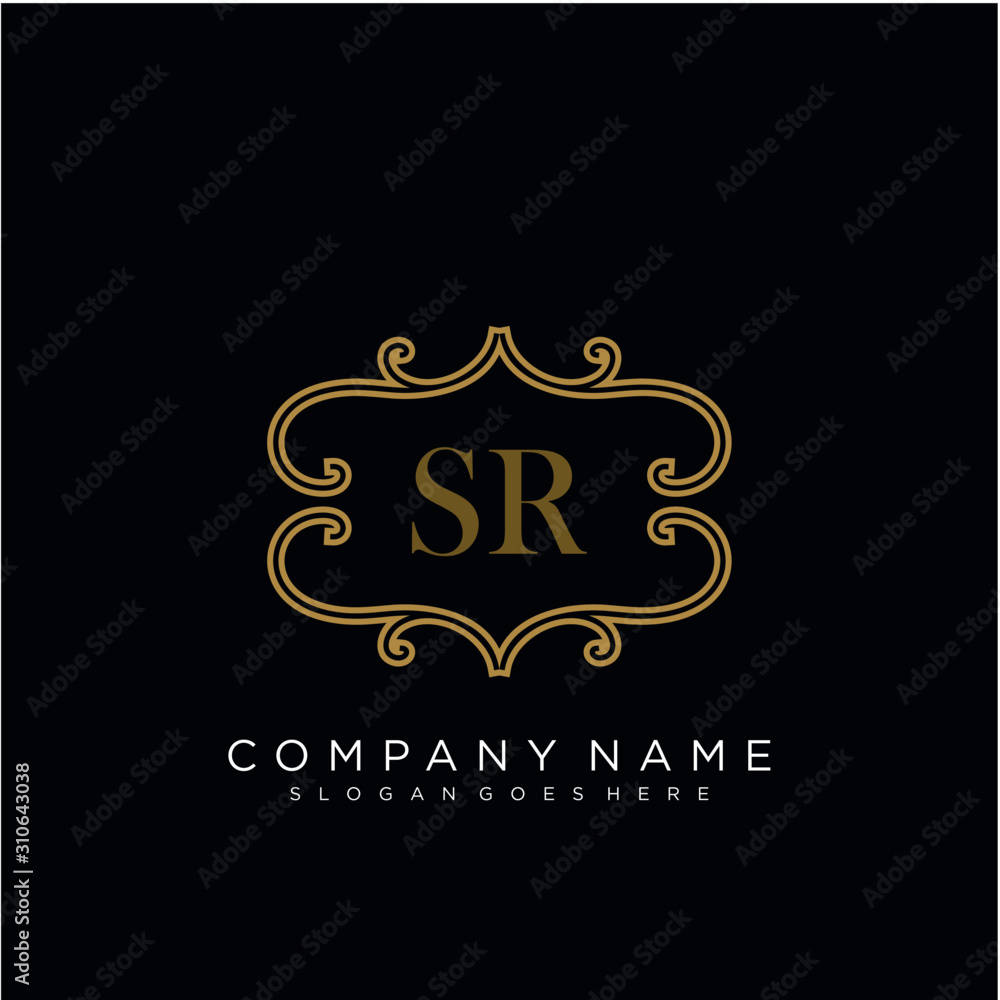 SR Initial logo. Ornament ampersand monogram golden logo