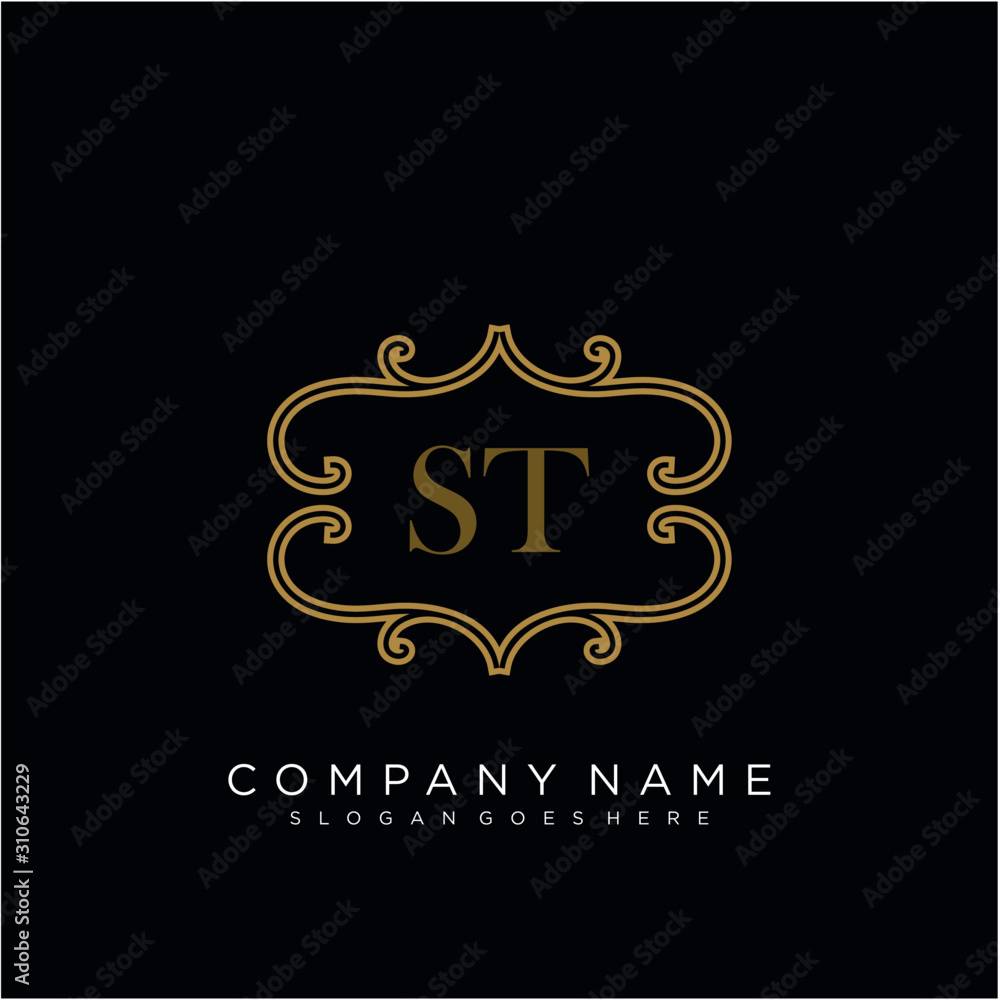 ST Initial logo. Ornament ampersand monogram golden logo