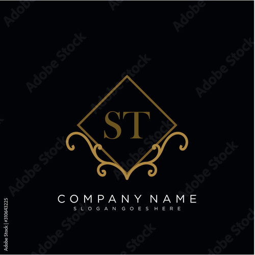 ST Initial logo. Ornament ampersand monogram golden logo