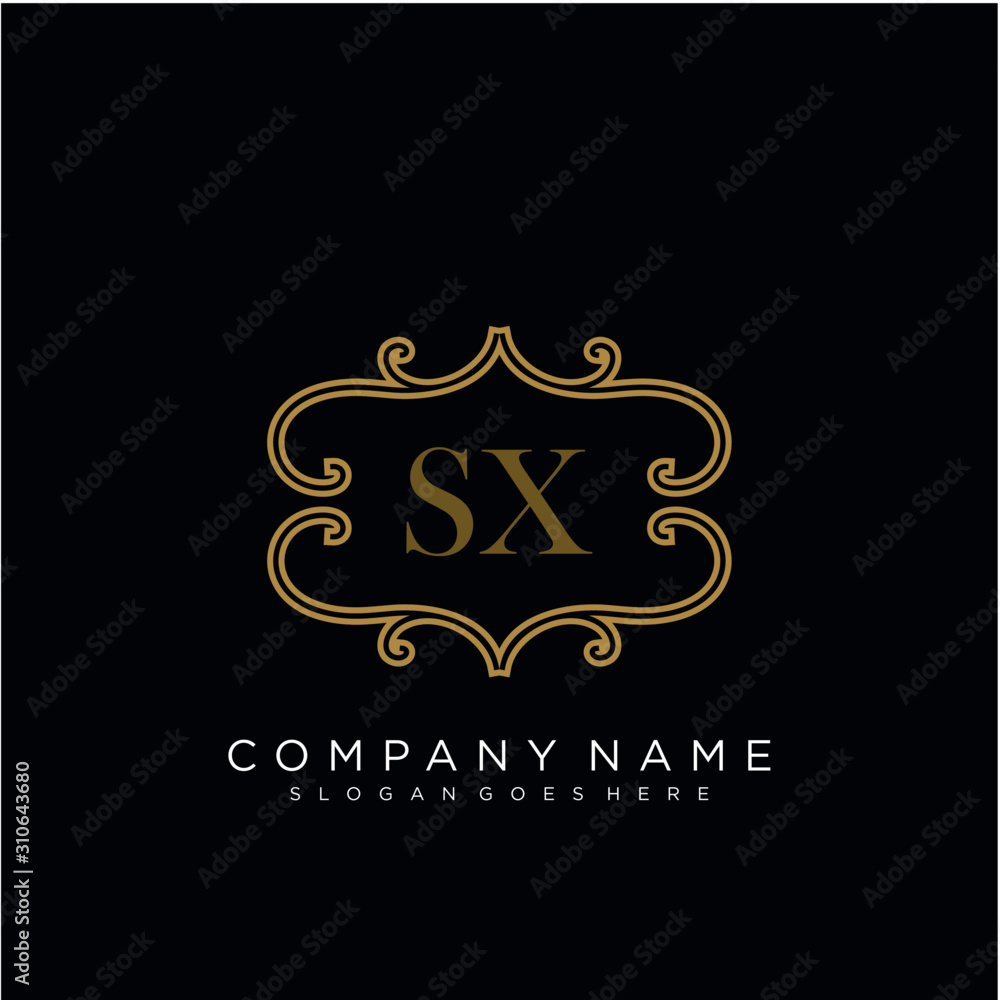 SX Initial logo. Ornament ampersand monogram golden logo