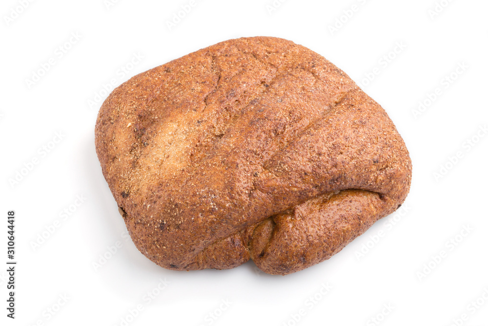 Yeast free homemade bread with bran isolated on white background. side view Yeast free homemade bread with bran isolated on white background. side view