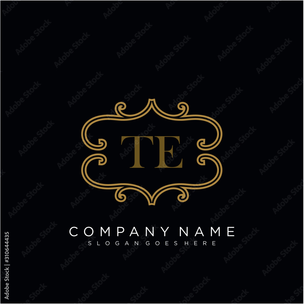 TE Initial logo. Ornament ampersand monogram golden logo