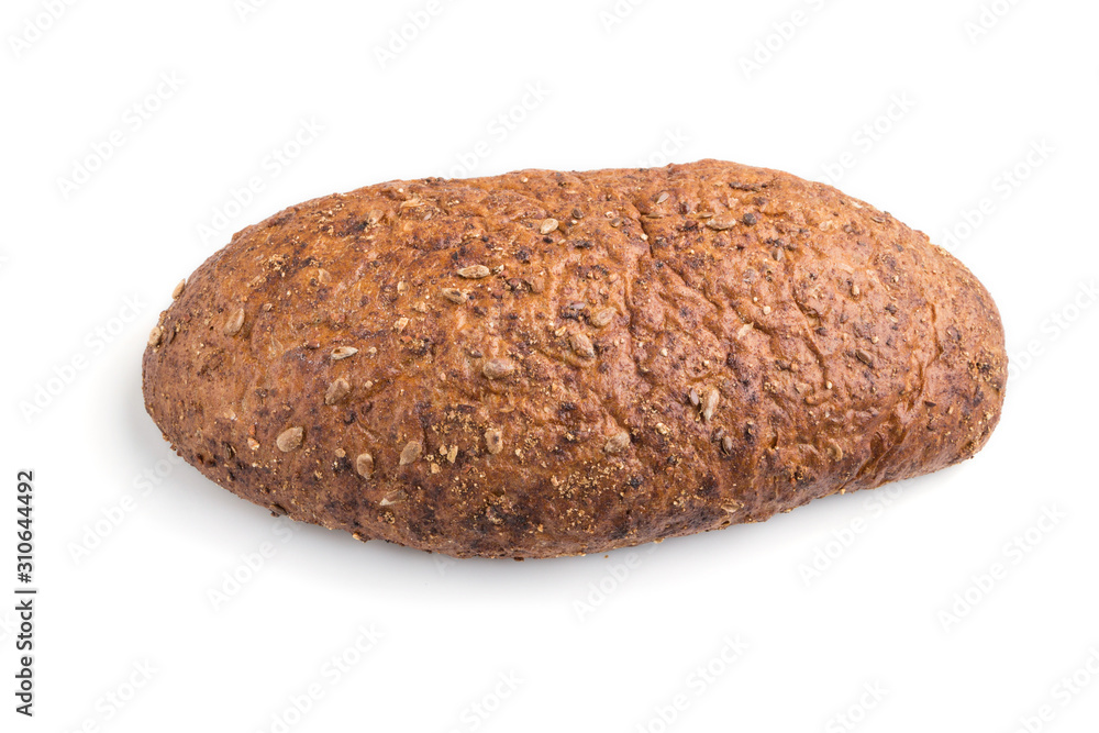homemade bread with bran and different seeds isolated on white background. side view homemade bread with bran and different seeds isolated on white background. side view