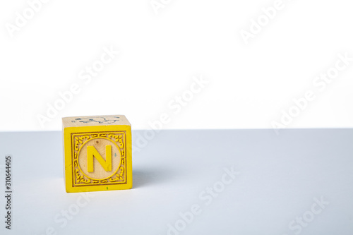 Childrens Wooden Alphabet Block Showing the Letter N
