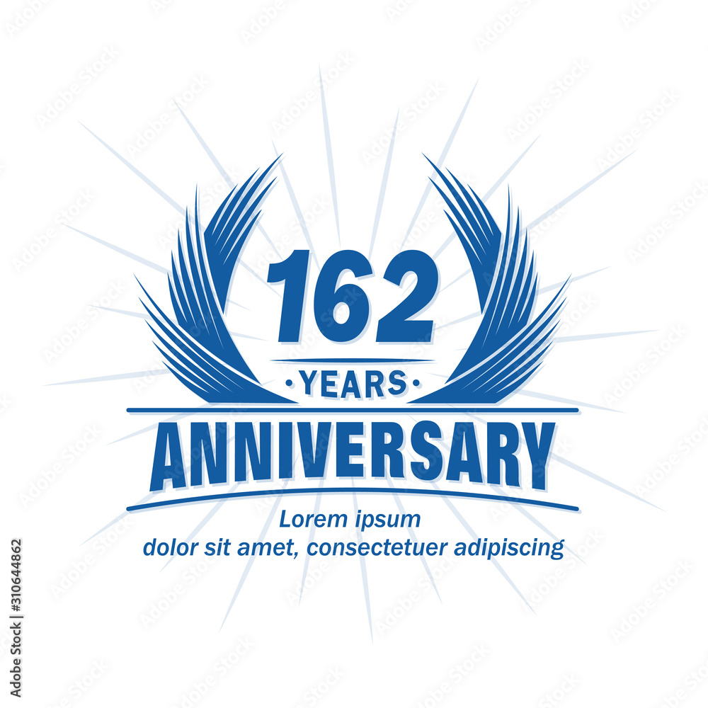 162 years logo design template. 162nd anniversary vector and illustration. 162 years logo design template. 162nd anniversary vector and illustration.