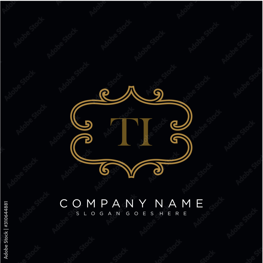 Initial letter TI logo luxury vector mark, gold color elegant classical