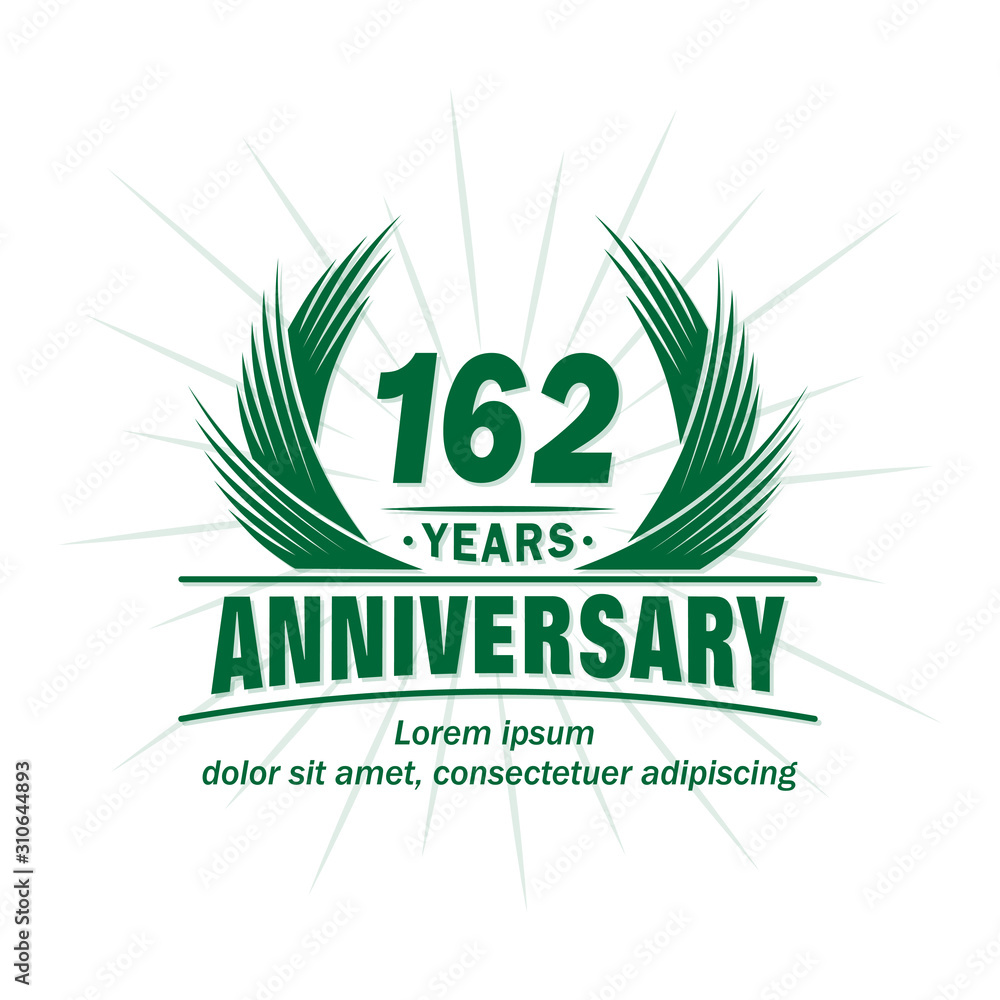 162 years logo design template. 162nd anniversary vector and illustration. 162 years logo design template. 162nd anniversary vector and illustration.